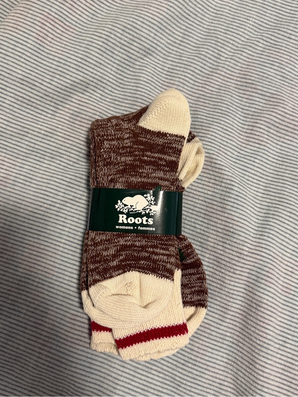 BRAND NEW Roots Maroon/Brown & Cream Marled Crew Socks Pack